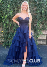 Harriet | Strapless Sweetheart Ruffle Red Prom Dress - Price #price_variant_lowest# - Navy Blue - PromDressClub